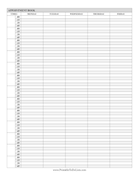 Appointment Book Weekday In 15-Minute Increments