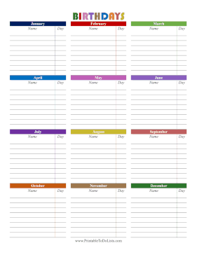 Colorful Birthday List 