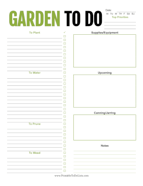 Gardening To Do List