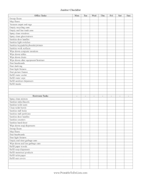 Janitor Cleaning Checklist