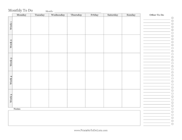 Monthly To Do By Week