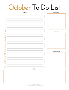 October To Do List