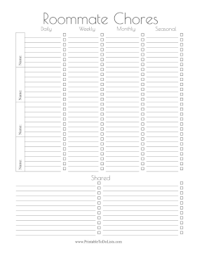 Roommate Chore Checklist