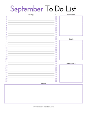 September To Do List