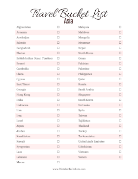 Travel Bucket List Asia