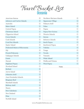 Travel Bucket List Oceania