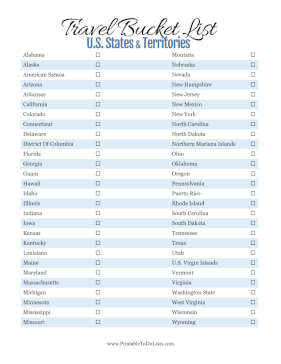 Travel Bucket List States