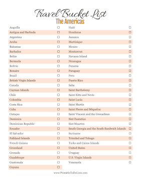 Travel Bucket List The Americas