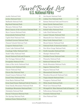 Travel Bucket List US National Parks
