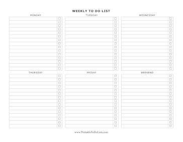 Weekday Weekly To Do List Landscape