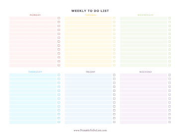 Colorful Weekday Weekly To Do List Landscape 