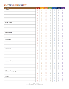 Colorful Weekly Cleaning Checklist 
