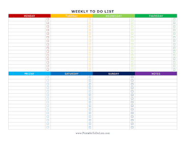 Colorful Weekly To Do List Landscape 