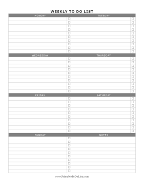 Weekly To Do List Portrait