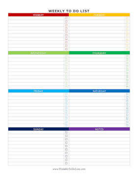 Colorful Weekly To Do List Portrait 