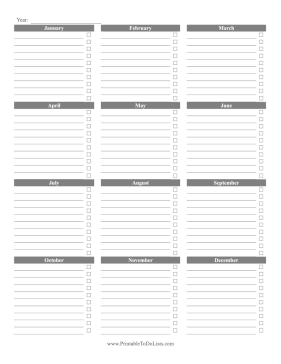Yearly To Do List By Month