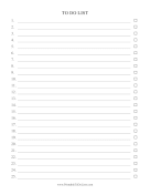 Numbered Checklist To 25
