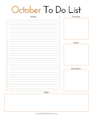 October To Do List