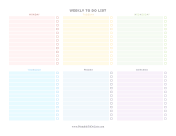 Colorful Weekday Weekly To Do List Landscape