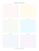 Colorful Weekday Weekly To Do List Portrait 